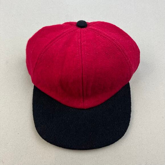 Vintage Red Hat Cap 7-1/8 Black Wool Stretch Blank 6 Panel Skater Adjustable 90s - Picture 2 of 5